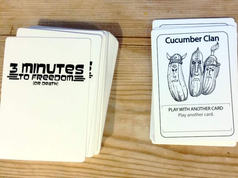 two decks of cards of 3 Minutes to Freedom (or Death)