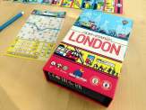the Next Station: London box, one of the player sheets, a blue colour pencil and some of the cards