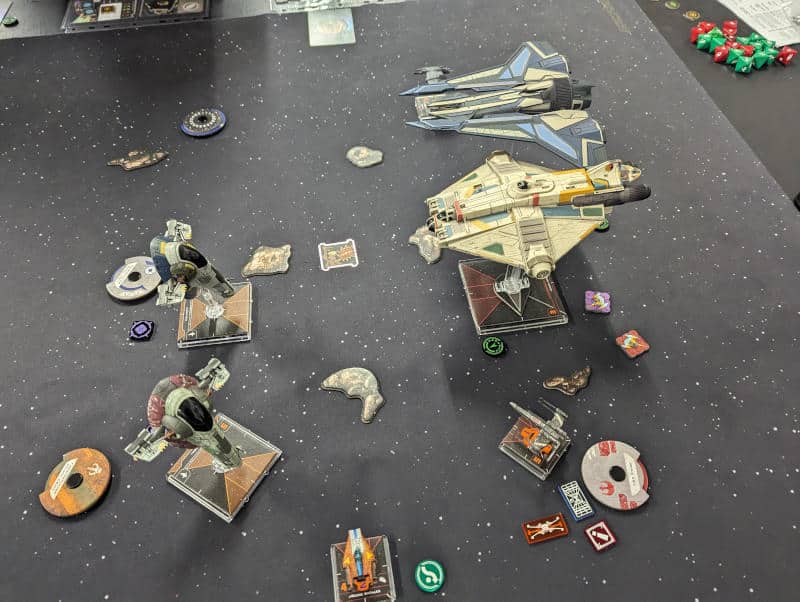some of the painted miniatures from X-Wing in play