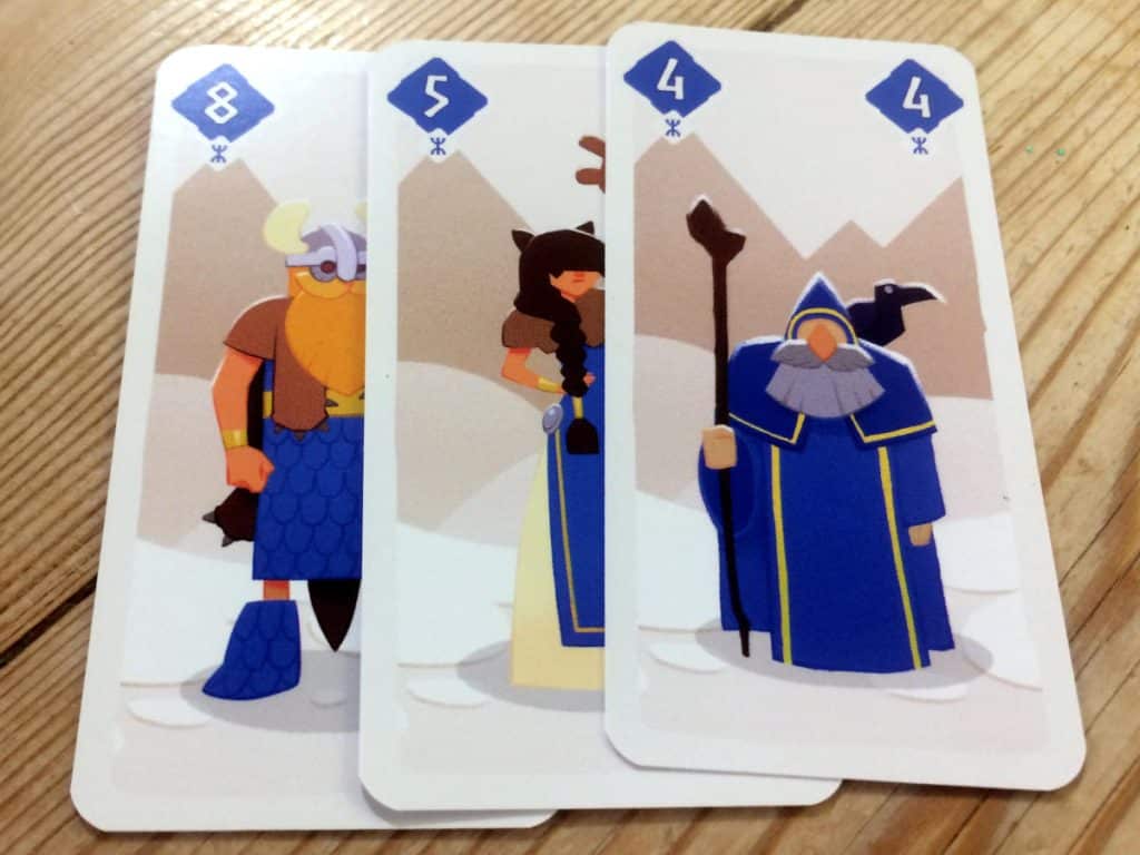 three blue cards from Odin, with values 8, 5 and 4