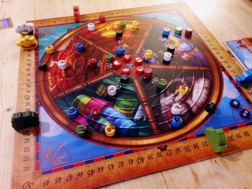 the game board for Medici showing the five goods you try to auction and profit from