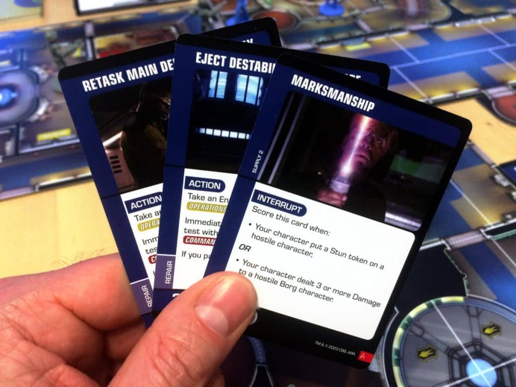 two action and one interrupt card that can be played by the Federation player