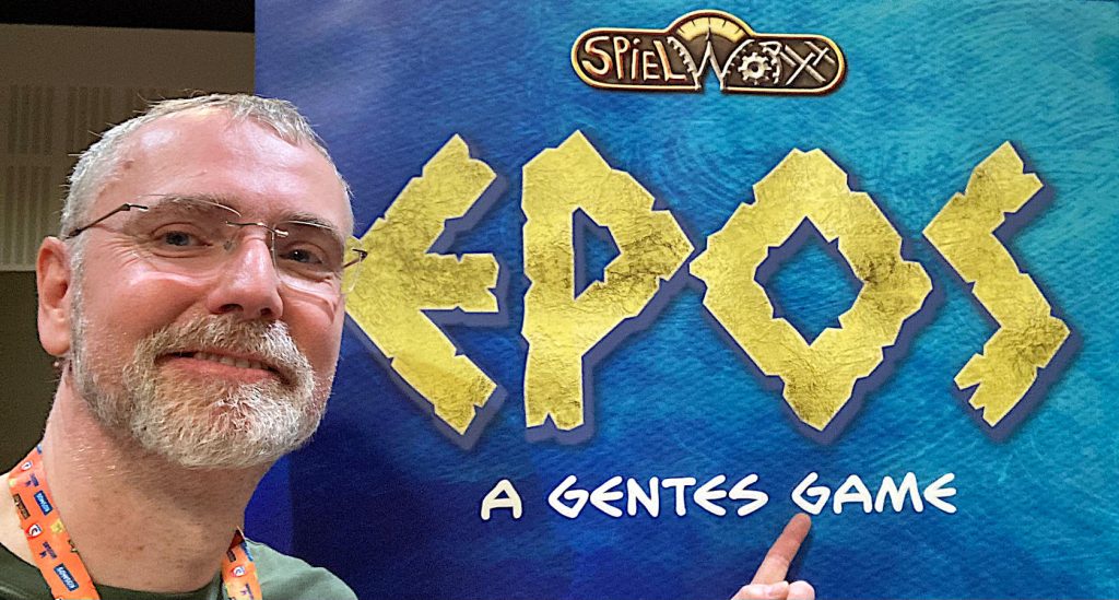 a selfie of me in front of the EPOS: A Gentes Game poster