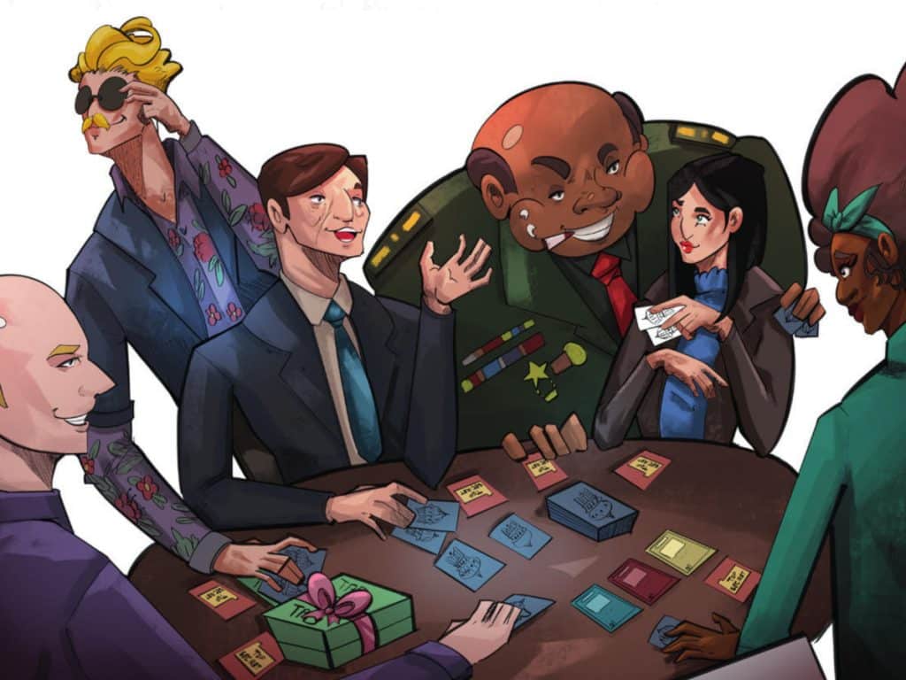 an illustration from Hidden Agendas showing the various roles in the game