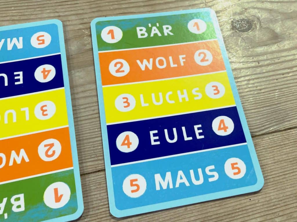 the five cards list in numeric order (Germany version shown)