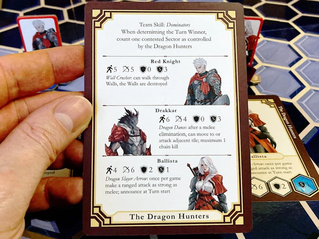 one of the team cards, describing the team's characters' abilities