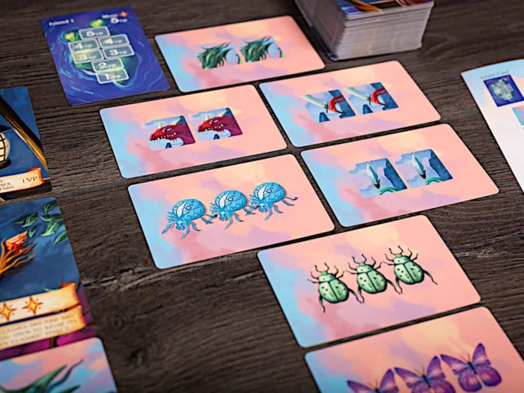 the scoring cards laid out according to the island card