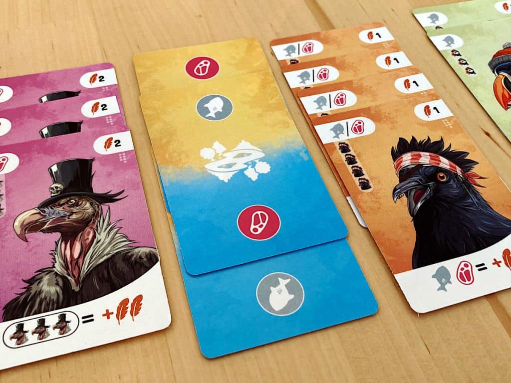 some of the cards from Fetching Feathers on the table